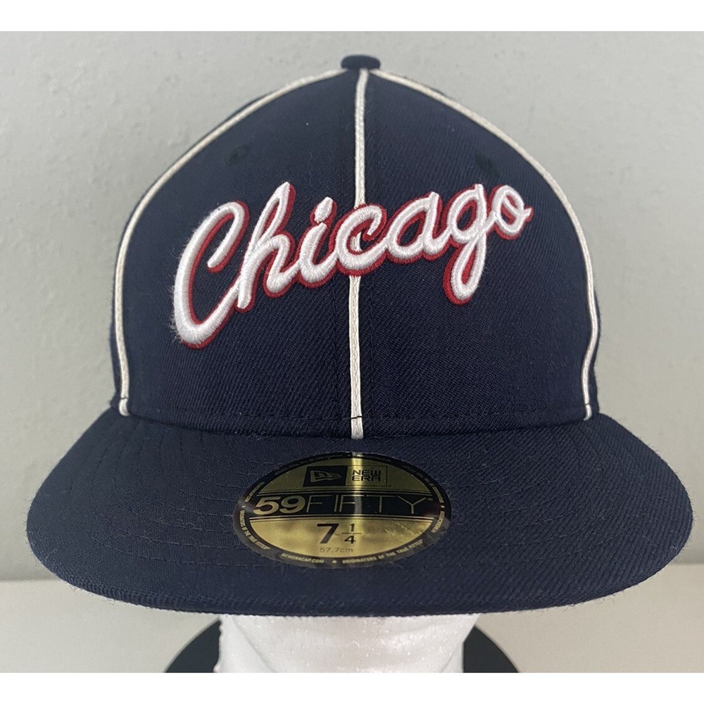 Chicago Bulls New Era 59FIFTY Fitted Hat 7 1/4 Navy Pinstripe Wool NBA Cap
